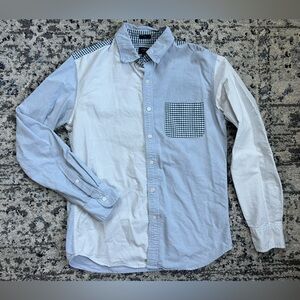 J. Crew Factory Blue Plaid Striped Block Slim Fit Oxford Shirt Size M